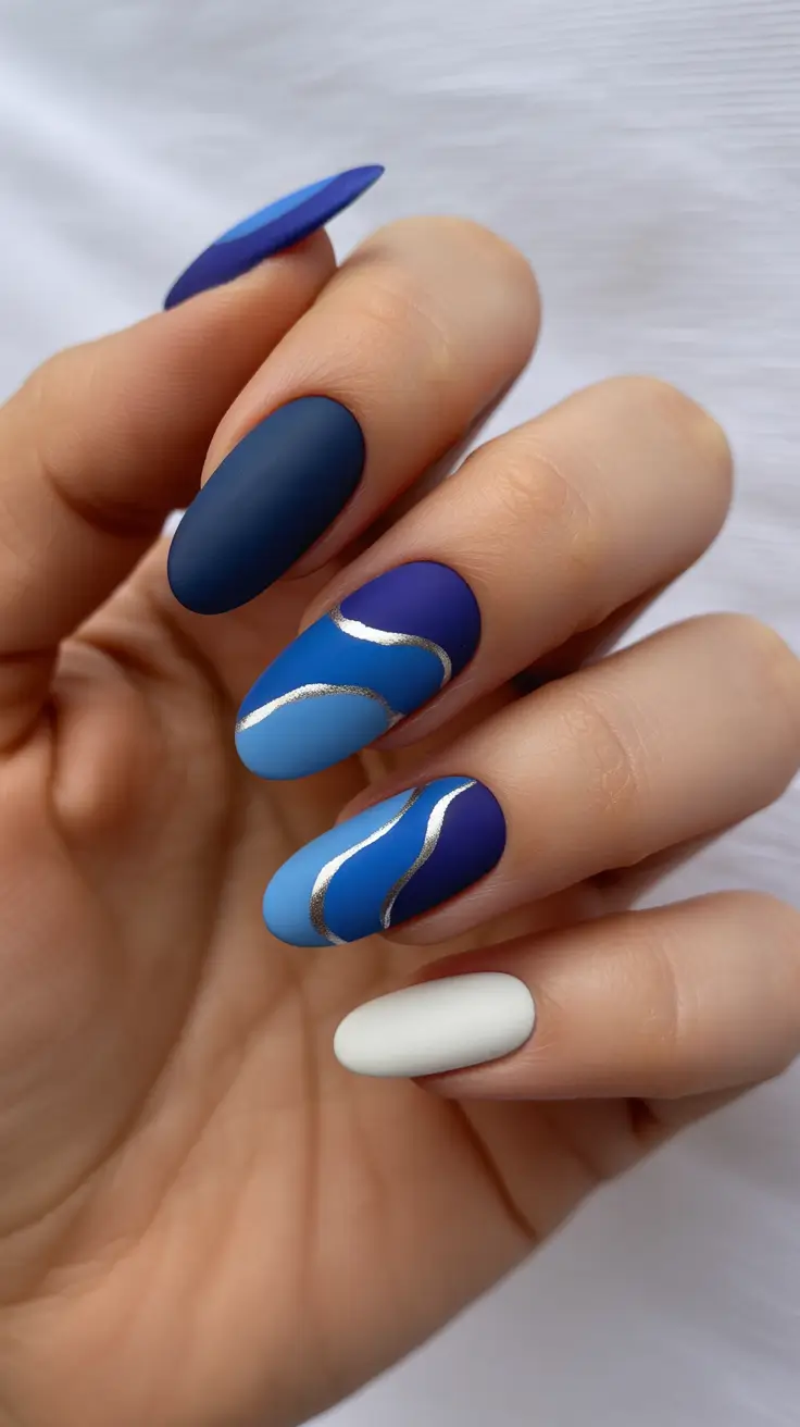 blue winter nails matte blue serenity