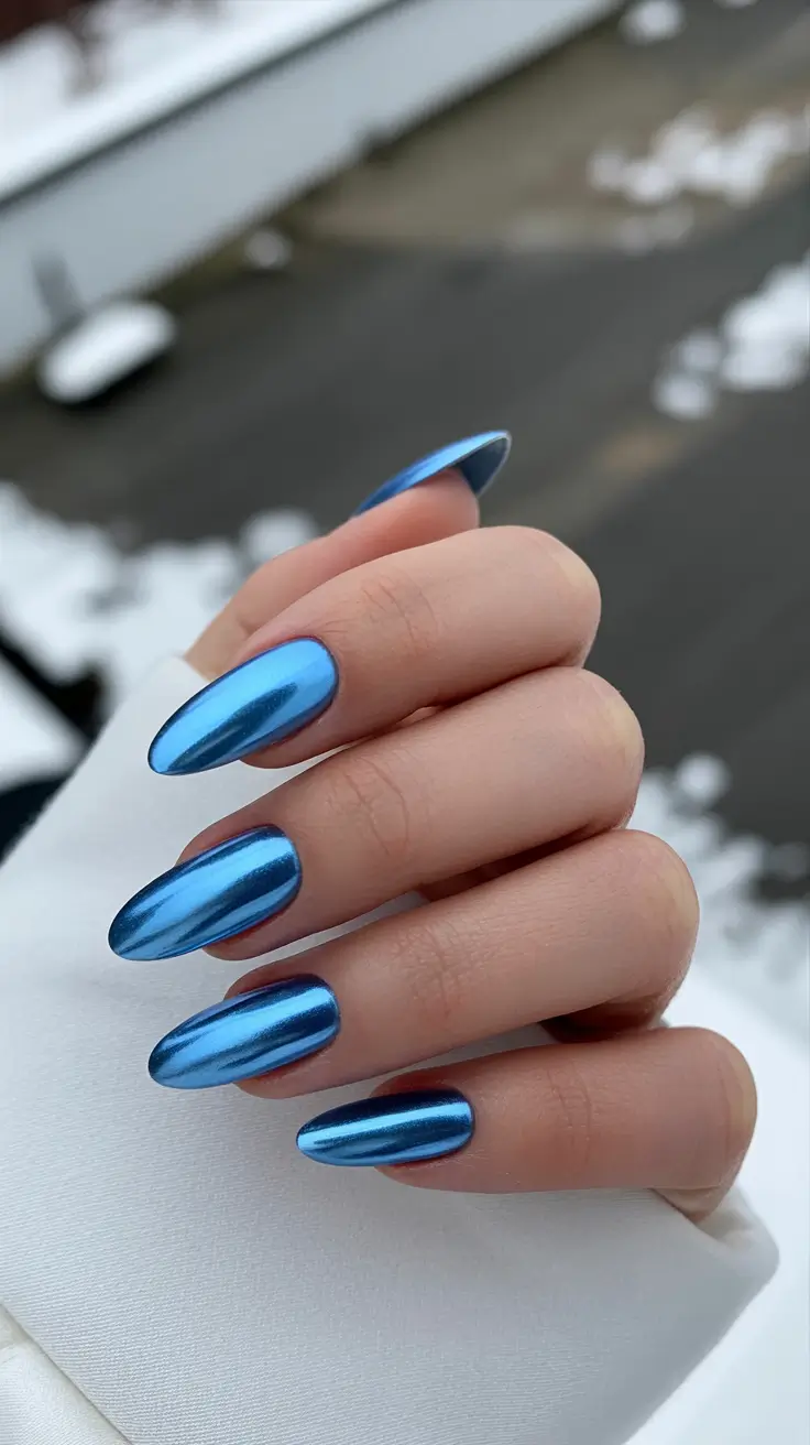 blue winter nails blue chrome radiance