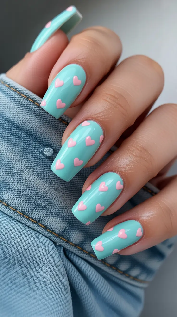 blue winter nails blue candy hearts