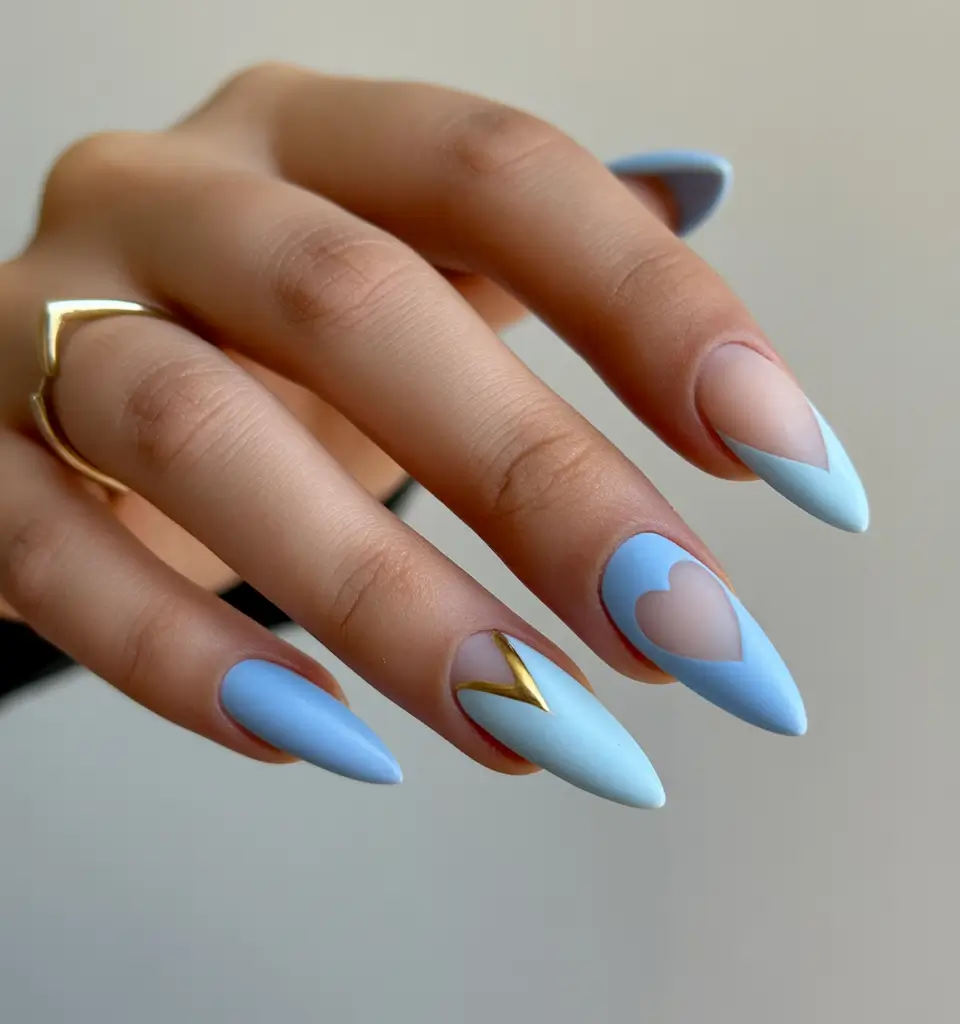 blue winter nails powder blue hearts and geometry