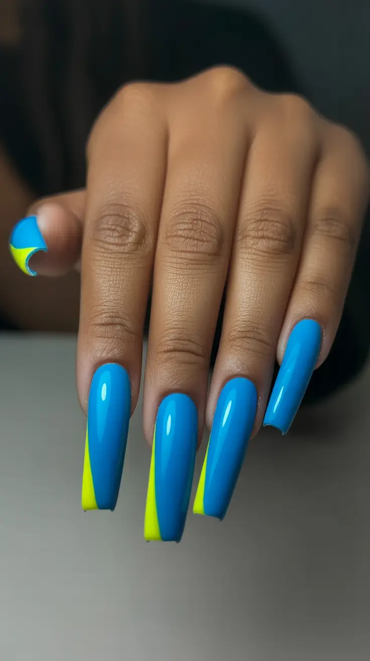 blue winter nails vivid sky and neon twist