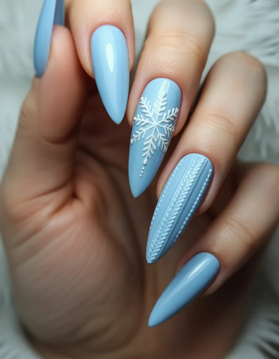 blue winter nails soft knit snowdream
