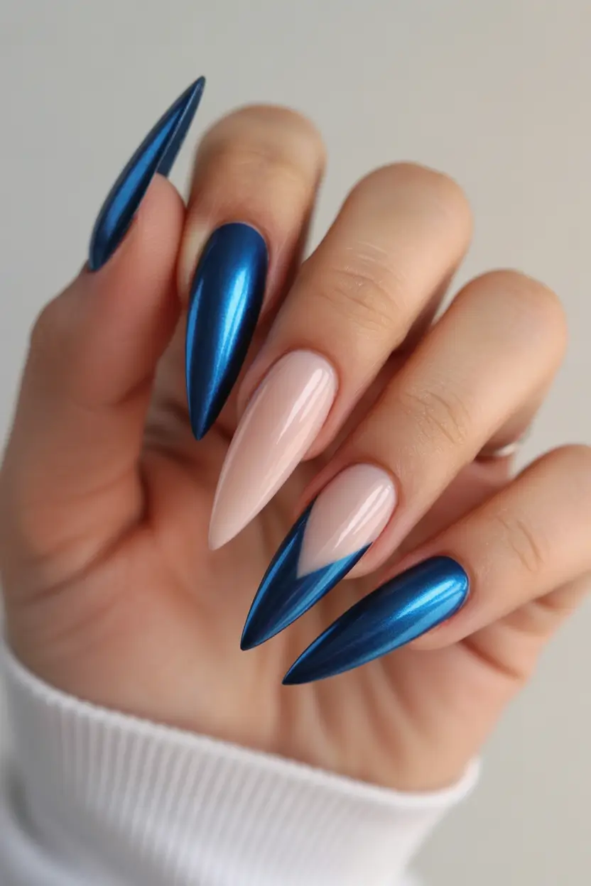 blue winter nails midnight blue french fade