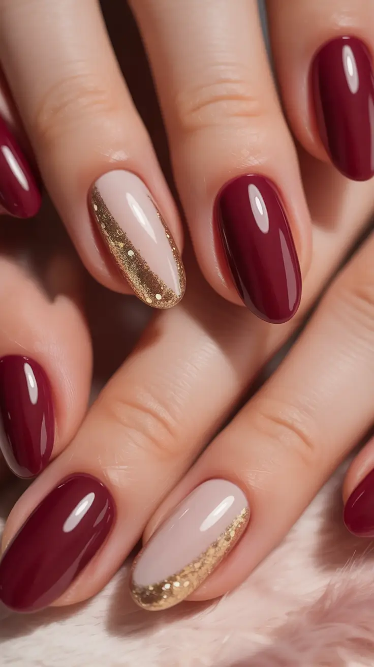 Burgundy Nail Colors for Winter Golden Frost Tips