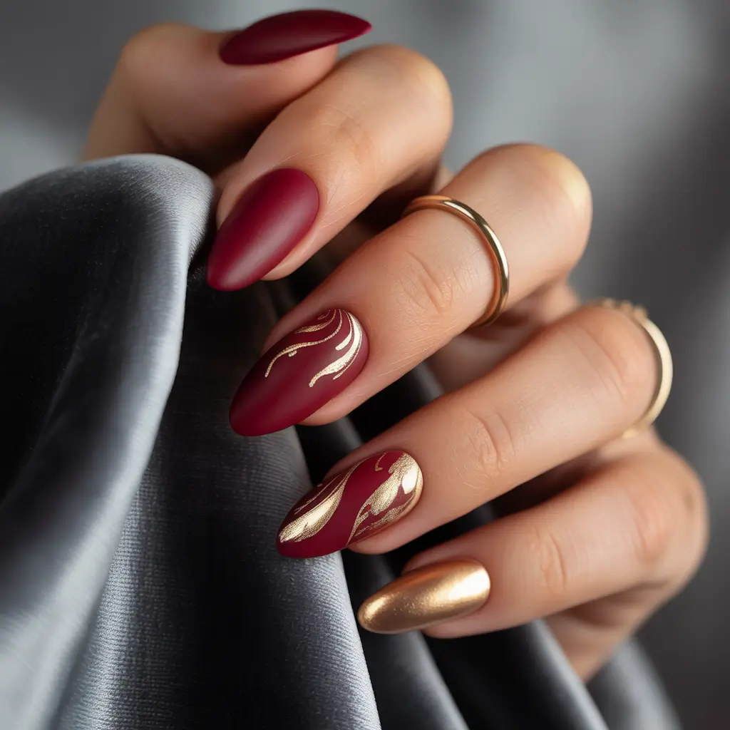 Burgundy Nail Colors for Winter Golden Merlot Waves