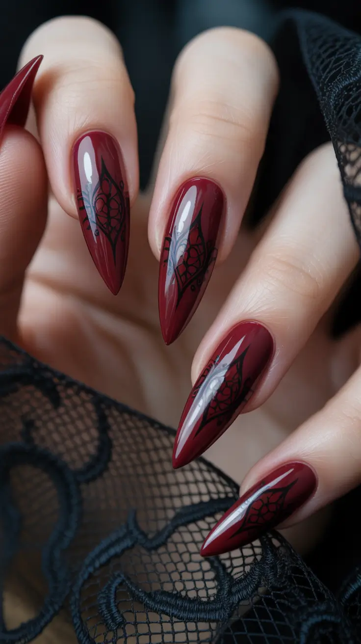 Burgundy Nail Colors for Winter Midnight Ruby Lace