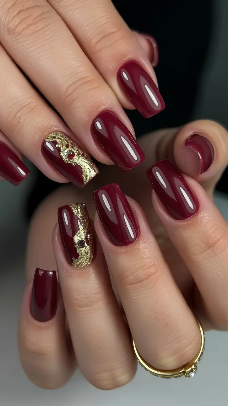 Burgundy Nail Colors for Winter Crimson Gold Elegance
