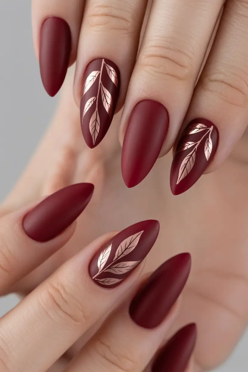 Burgundy Nail Colors for Winter Matte Berry Leaves