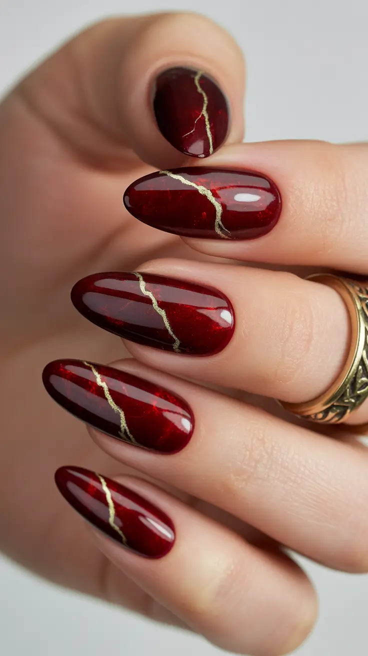 Burgundy Nail Colors for Winter Garnet Marble Veins