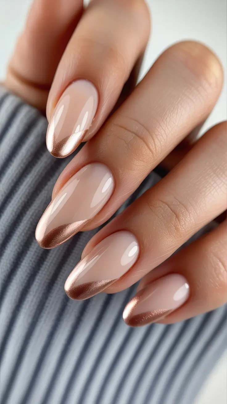 christmas french nails Rose Gold Elegance