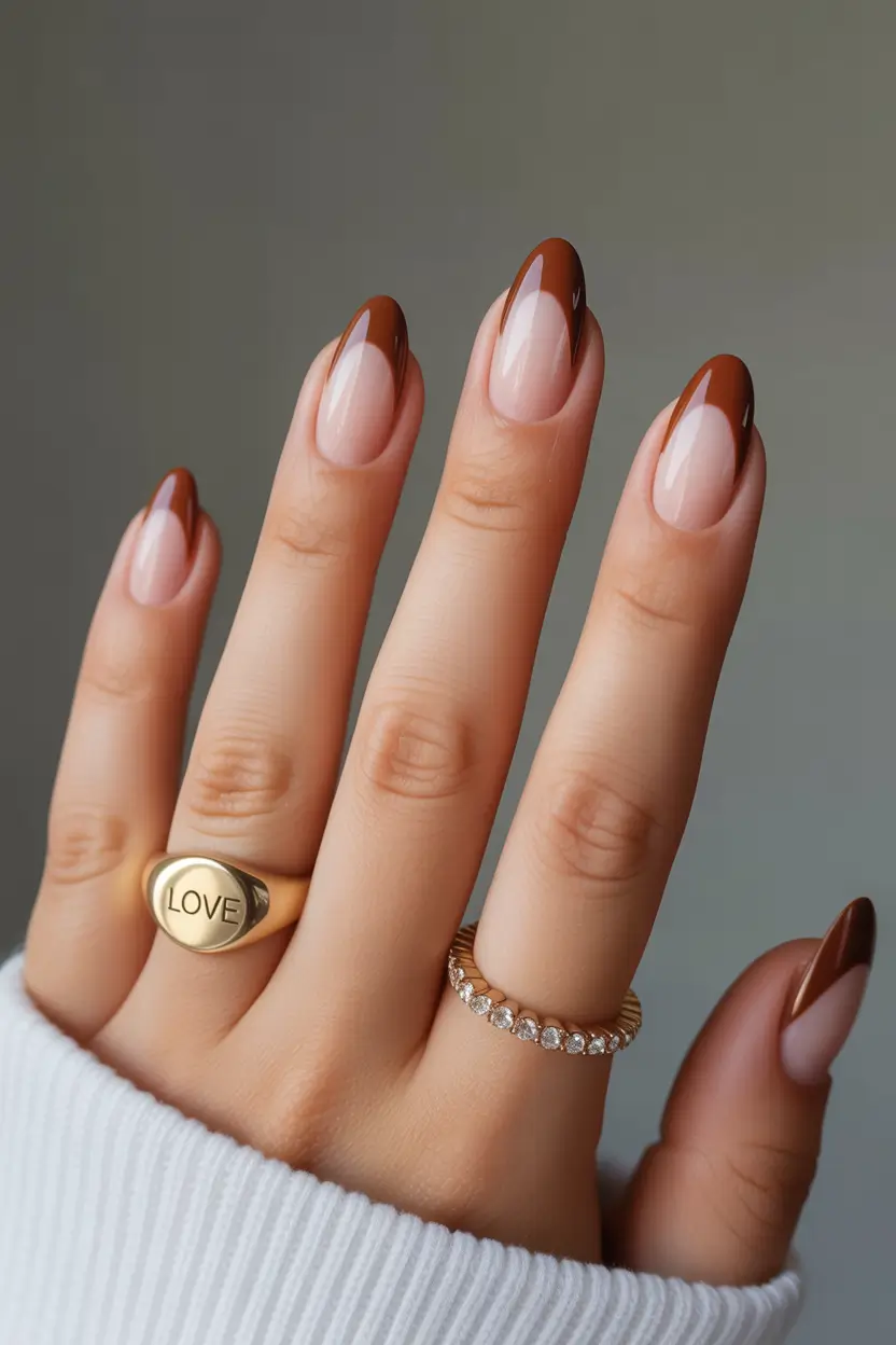 christmas french nails Cinnamon French