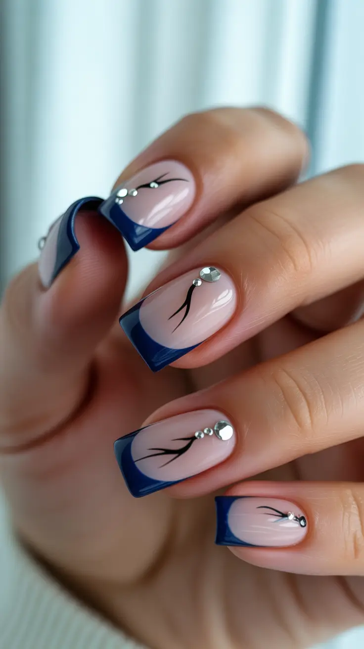 christmas french nails Blue Frost Geometry