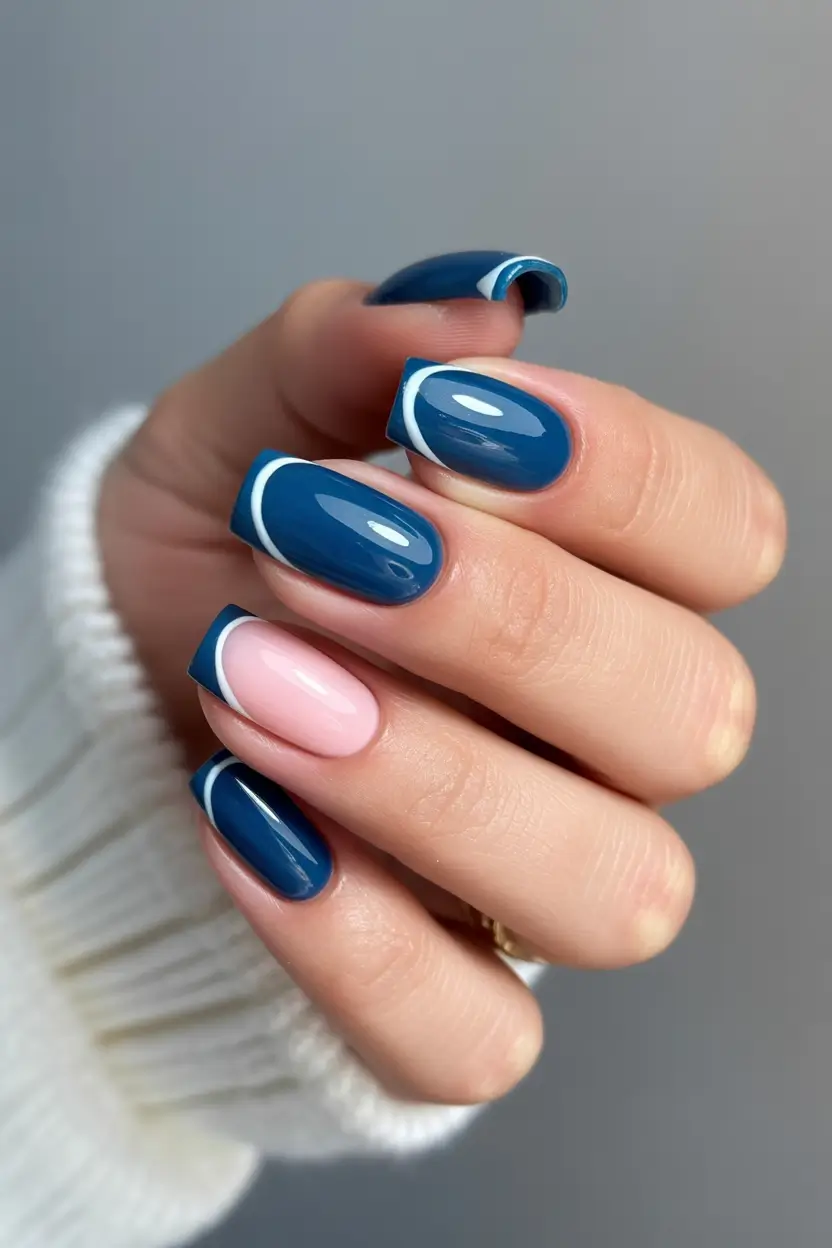 christmas french nails Modern Blue Edge