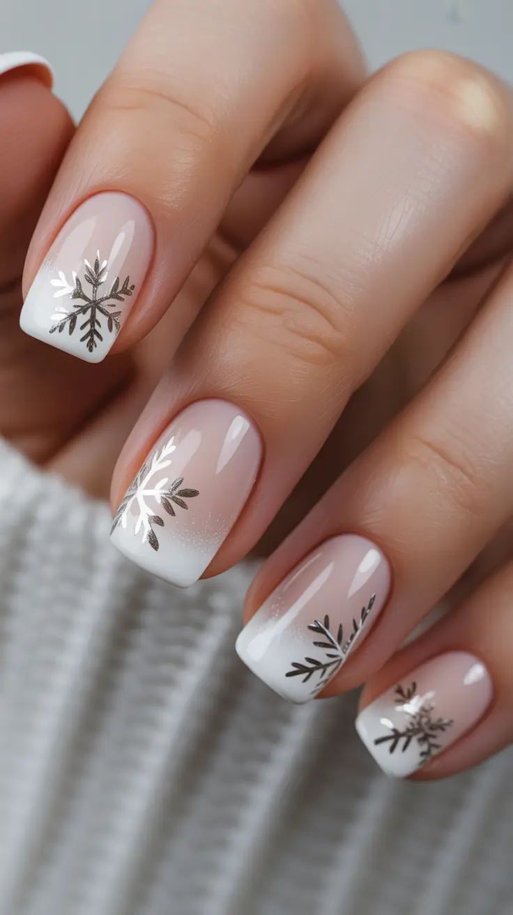 christmas french nails Silver Snowflake Spark