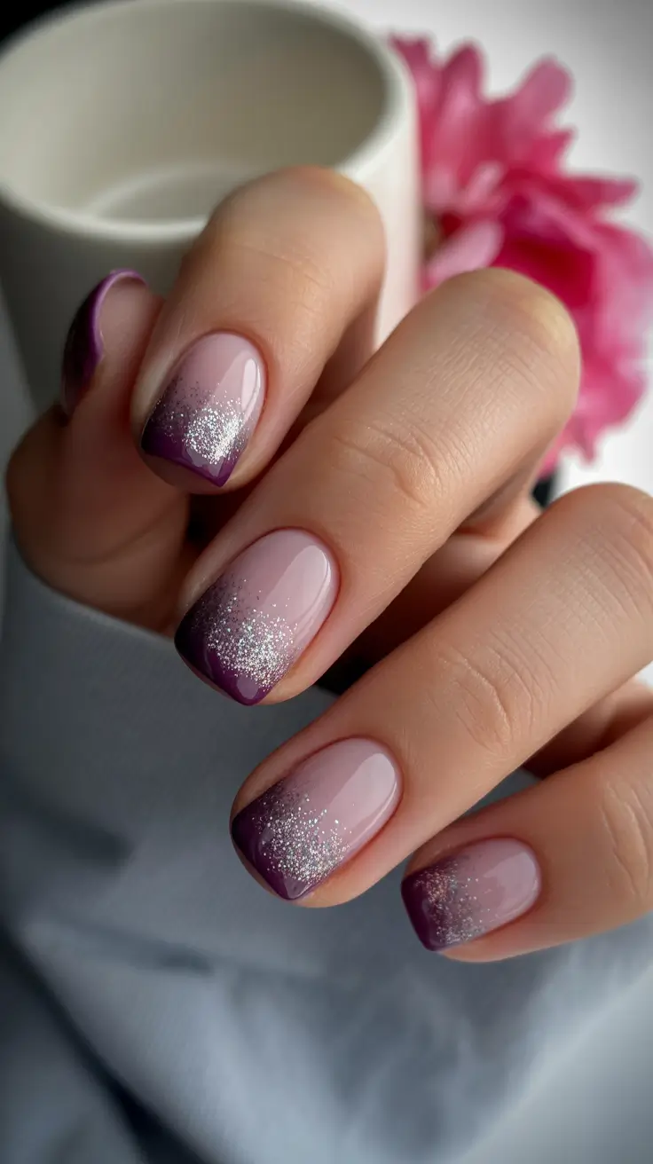 christmas french nails Plum Frost Gradient