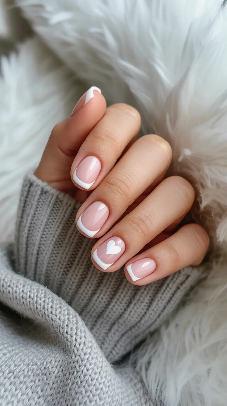christmas french nails Soft Heart French for Cozy Evenings