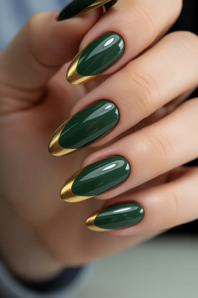christmas french nails Emerald Gold Glamour