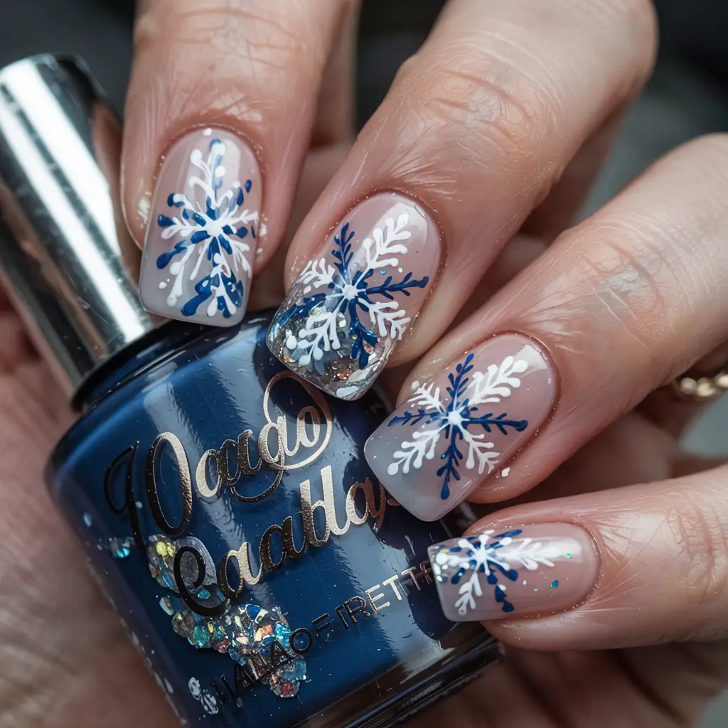christmas gel nails Snowflake Blue Spark