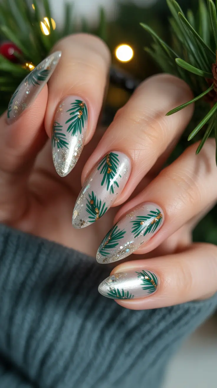 christmas gel nails Evergreen Sparkle Tips