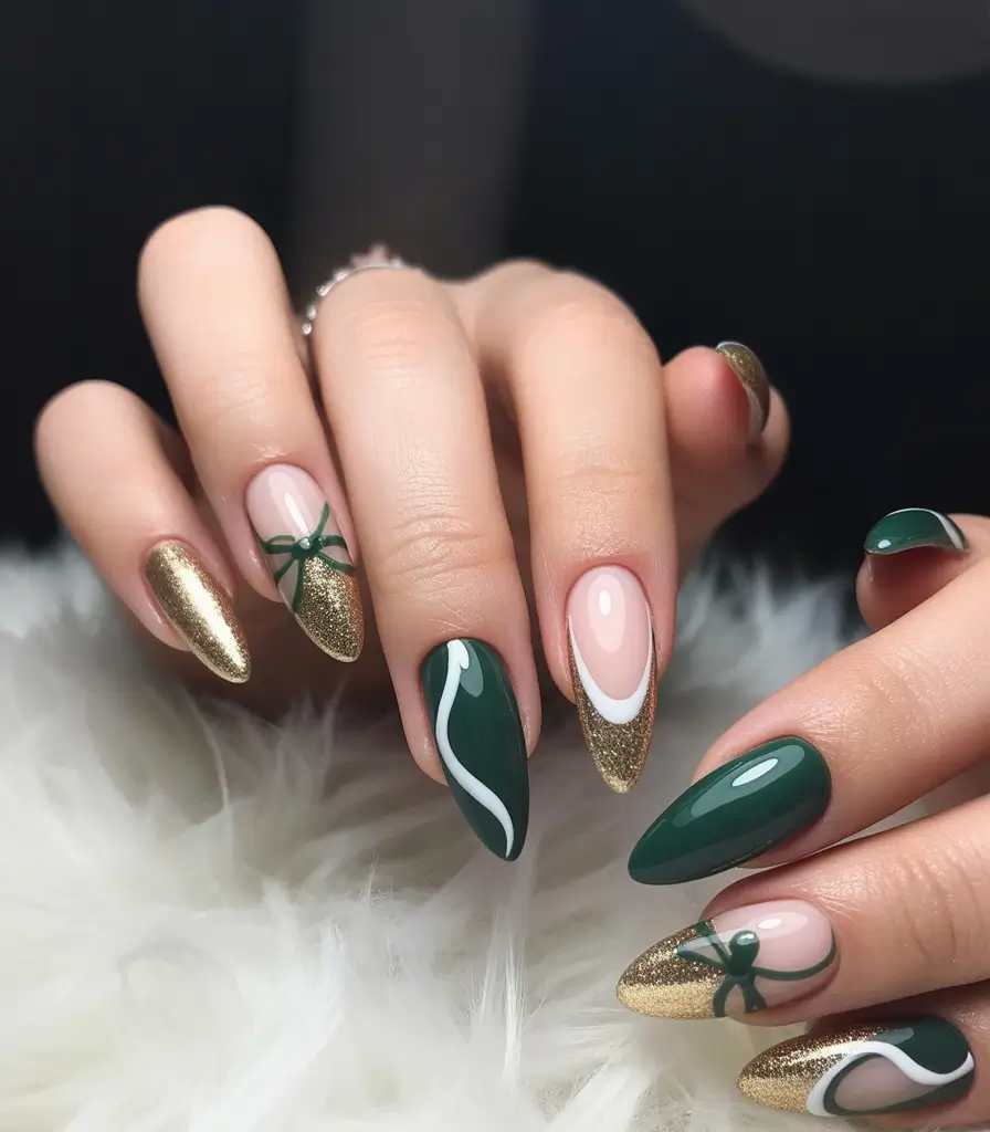 christmas gel nails Emerald Gift Glamour