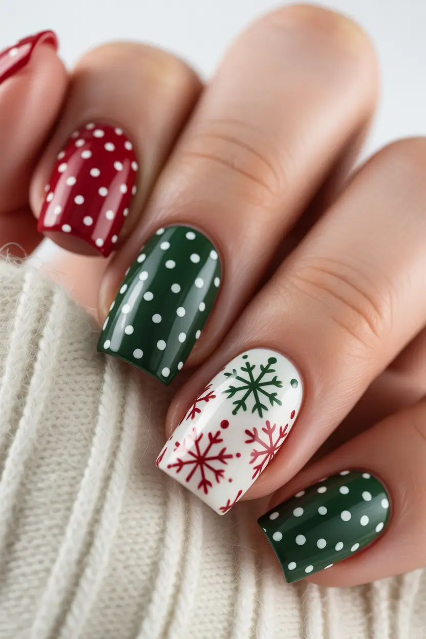 christmas gel nails Retro Polka Holiday Vibe