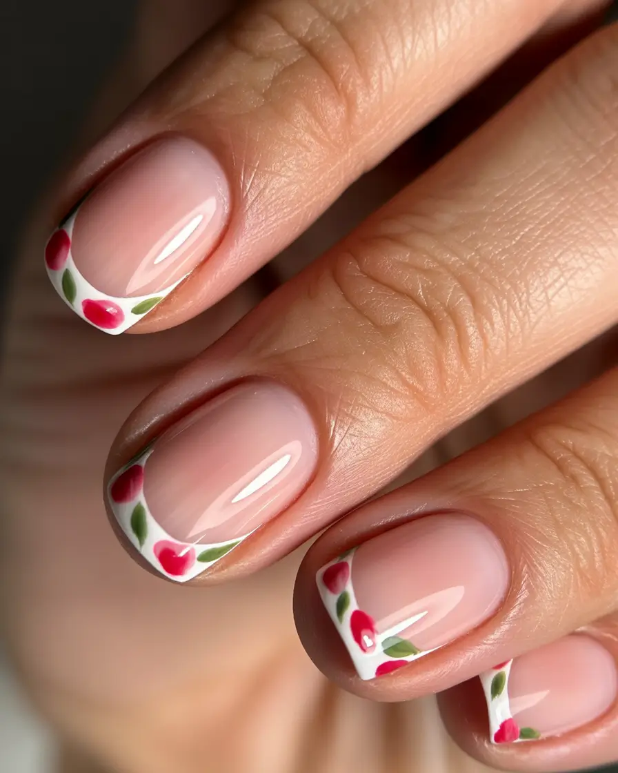 christmas gel nails Delicate Holly French Tips