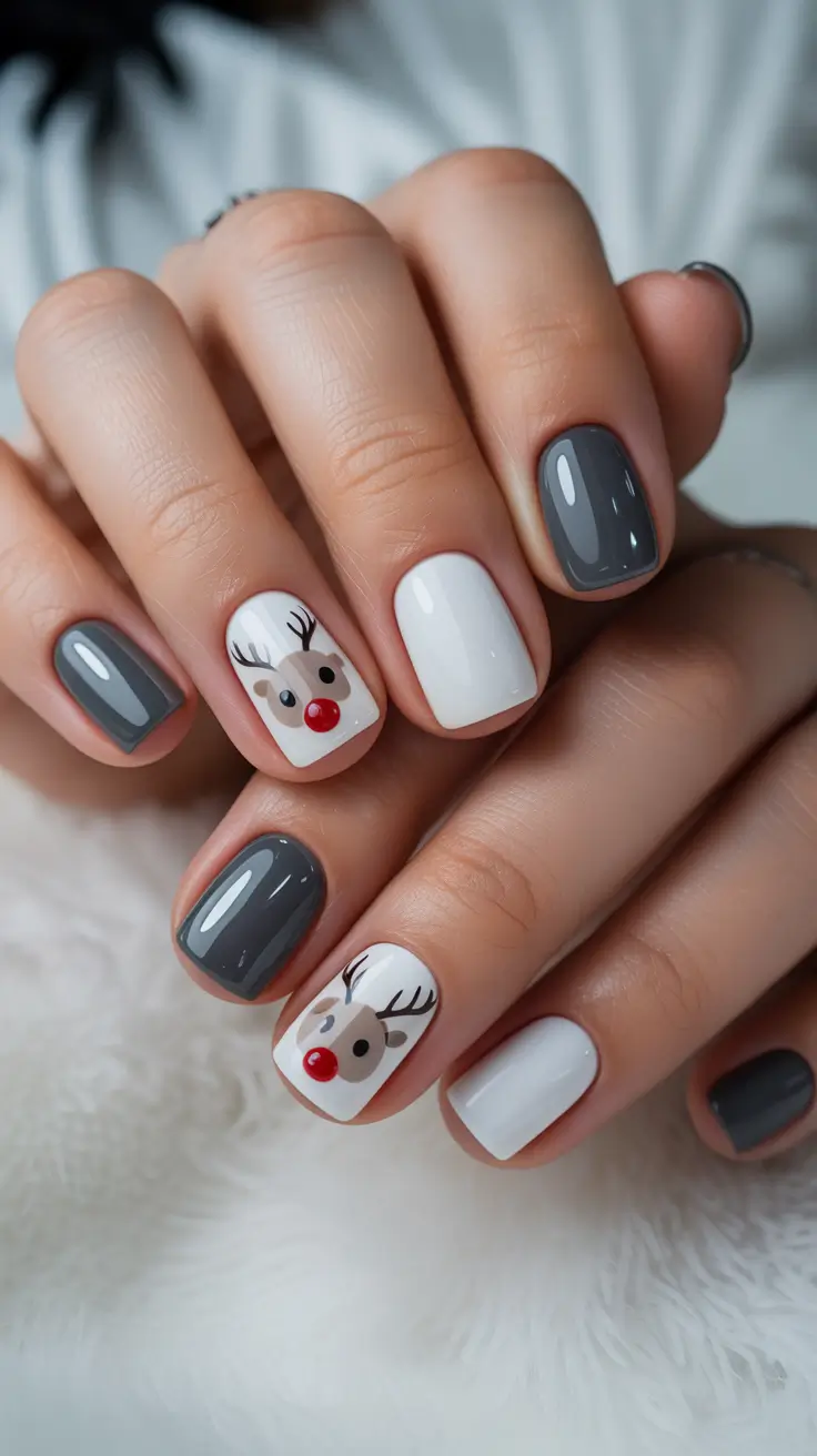 christmas gel nails Rudolph’s Chic Cameo