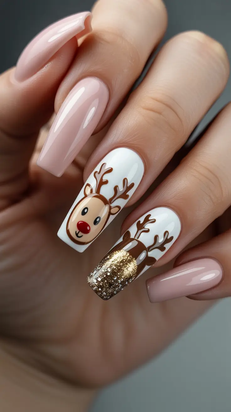 christmas gel nails Golden Rudolph Glow