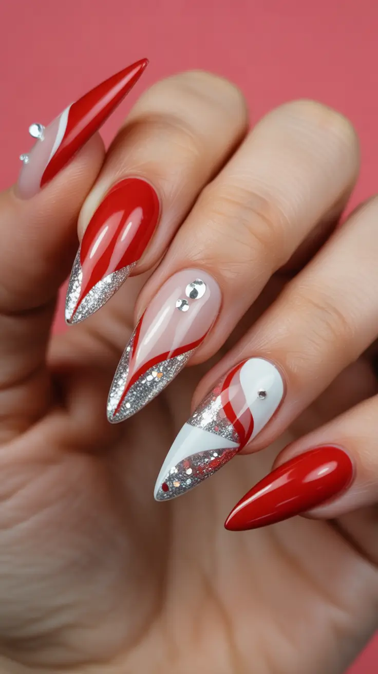 christmas gel nails Silver Stream Candy Glam