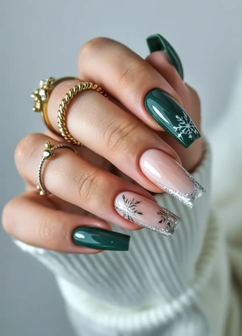 christmas gel nails Evergreen Frost French