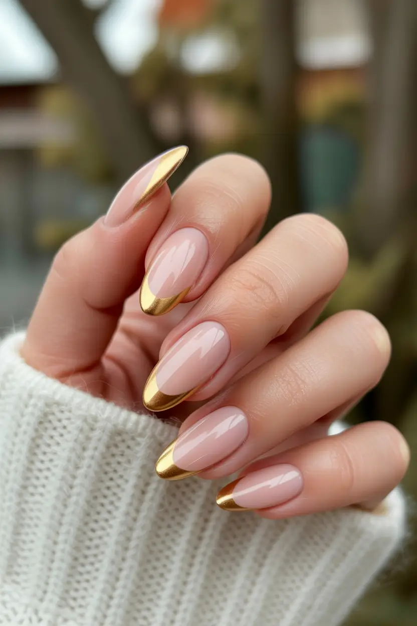 christmas gel nails Golden French Luxe
