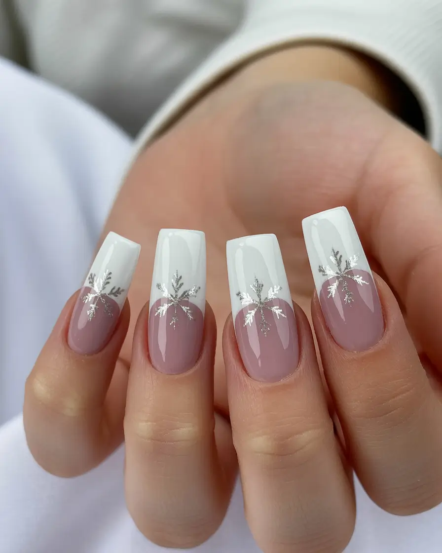 christmas gel nails Snowflake French Dream
