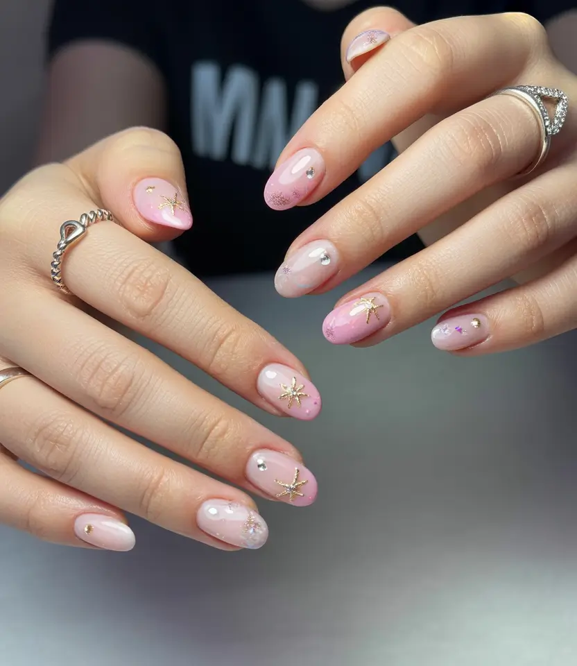 christmas gel nails Golden Star Dust