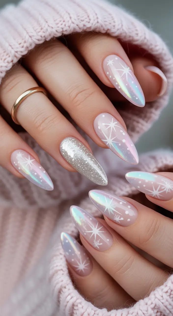 christmas gel nails Iridescent Aurora Magic
