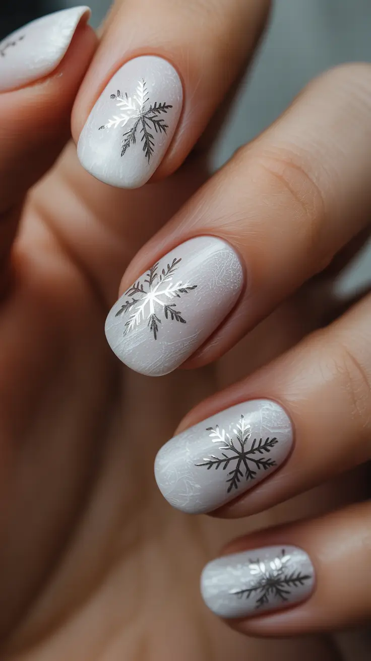 christmas gel nails Silver Snowflake Magic