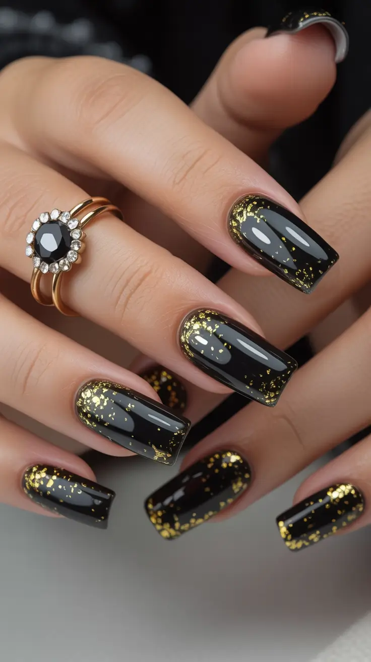 christmas gel nails Golden Midnight Elegance