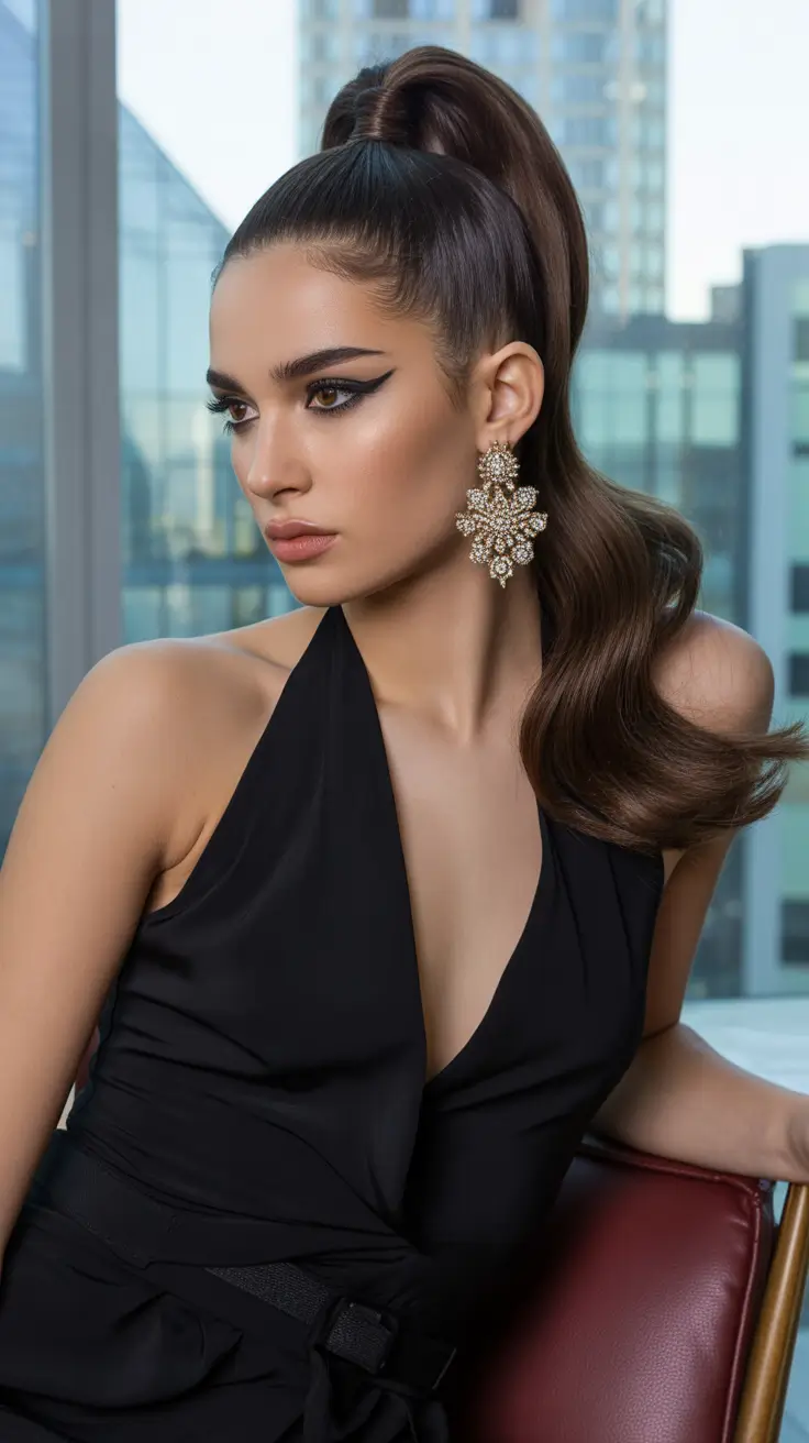 christmas hairstyles High-Shine Sleek Ponytail