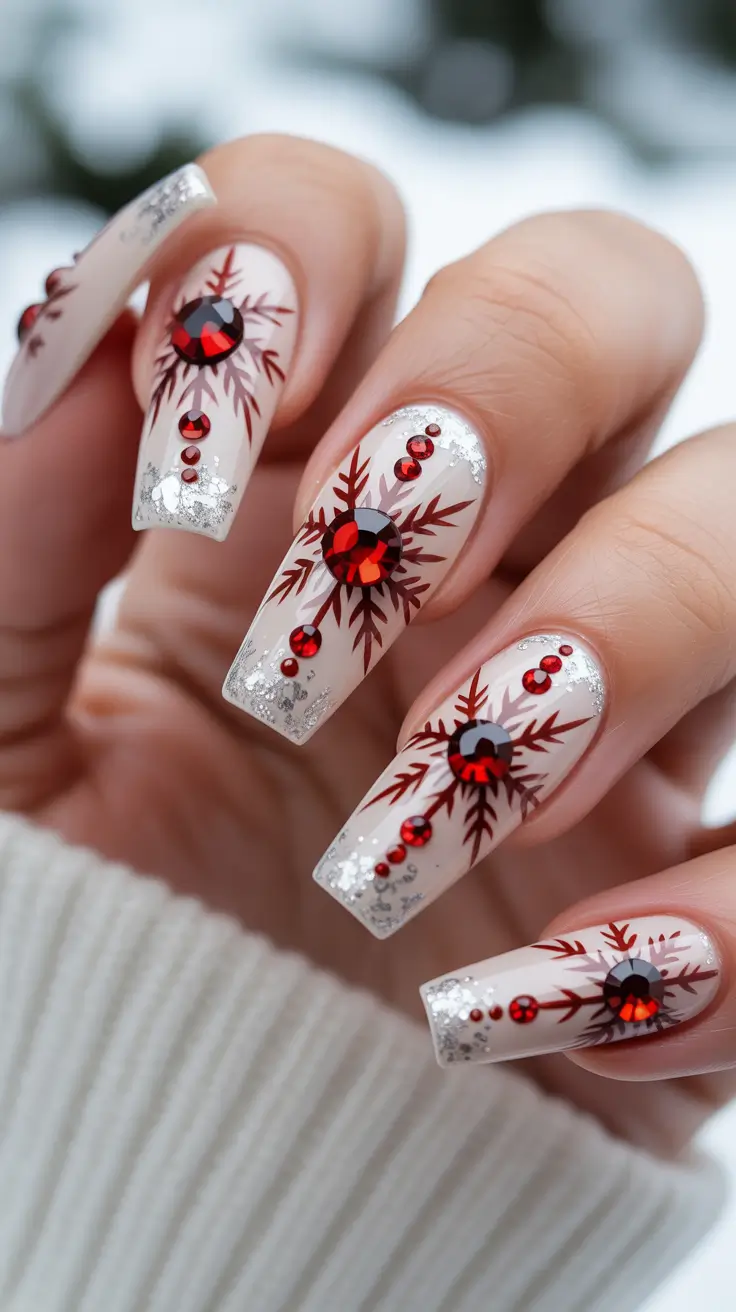 christmas nail art Red Snowflake Glam