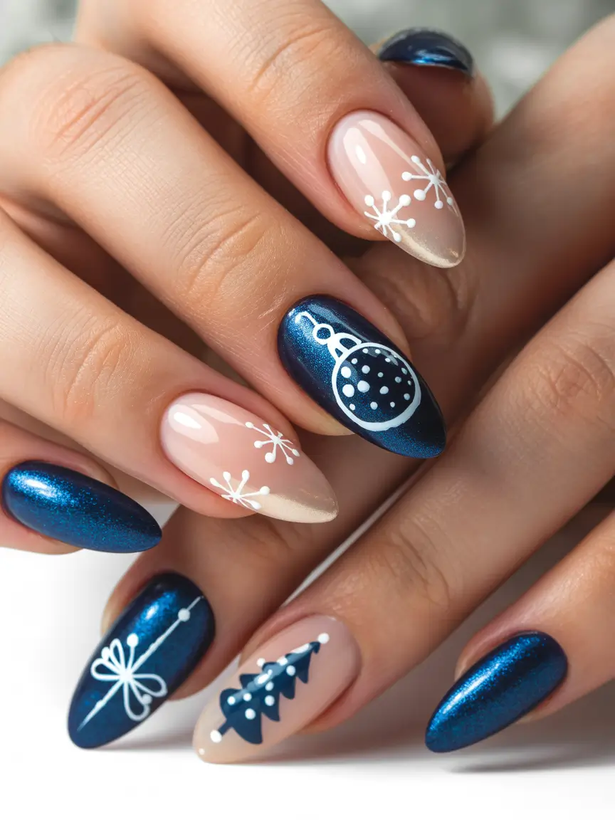 christmas nail art Midnight Blue Elegance