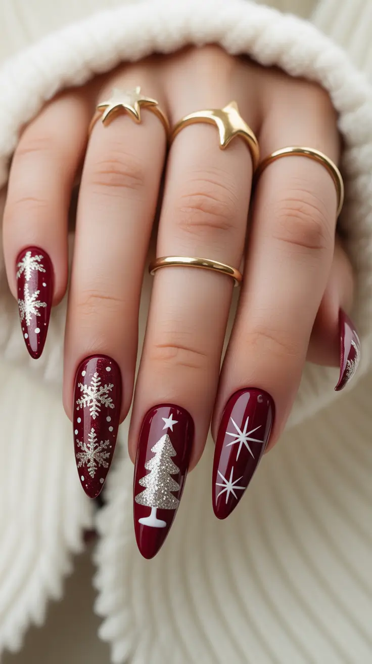 christmas nail art Gilded Wine Sparkle