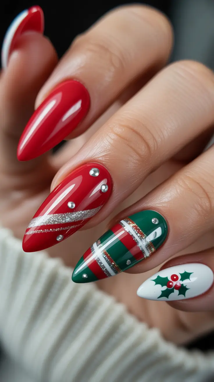 christmas nail art Festive Plaid Perfection