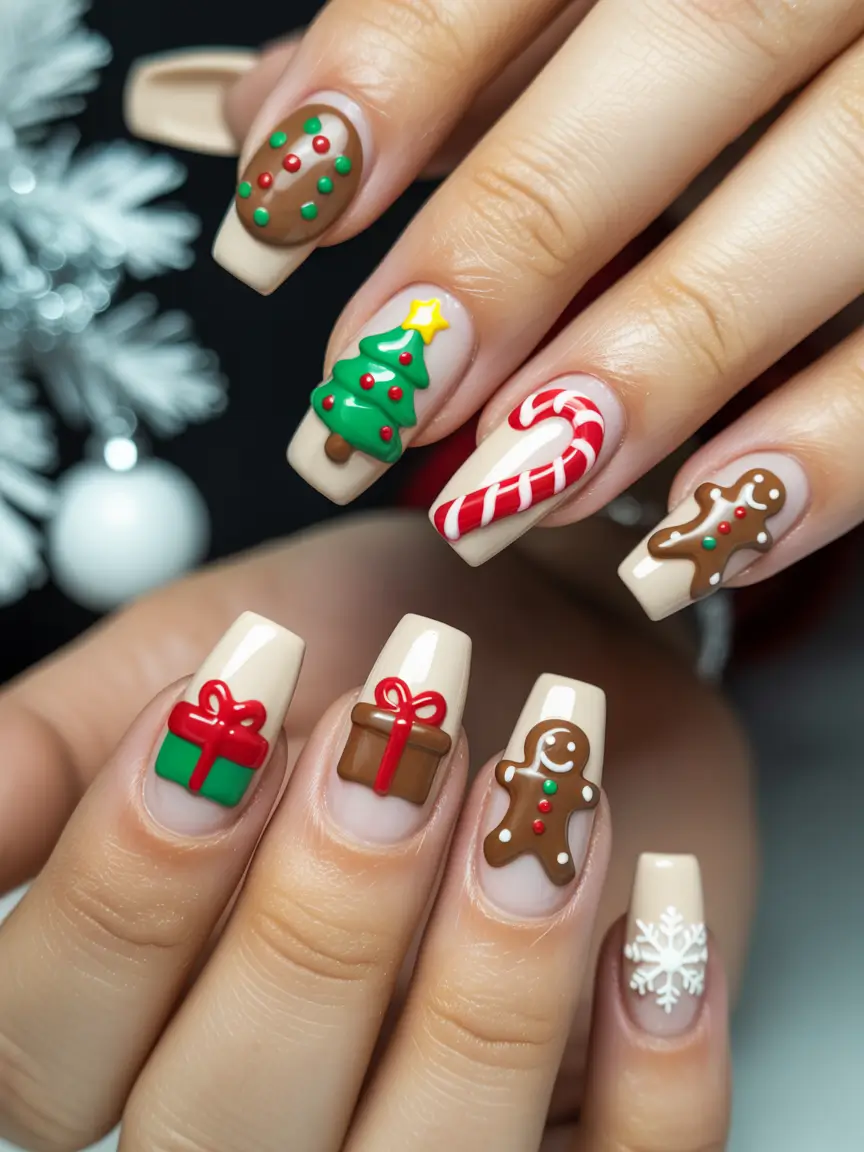 christmas nail art Sweet Gingerbread Fantasy