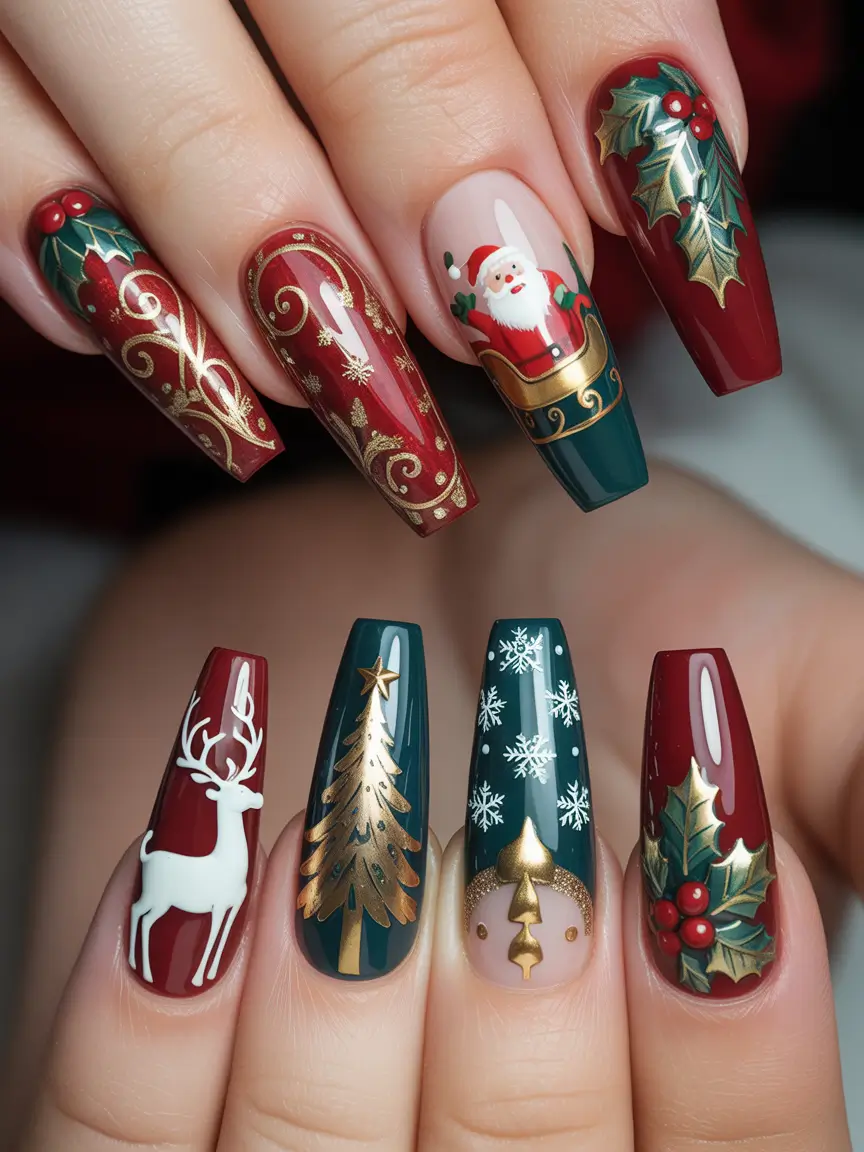 christmas nail art Classic Santa Opulence