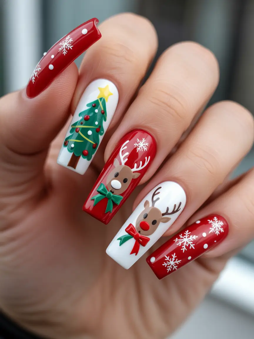 christmas nail art Rudolph’s Holiday Charm