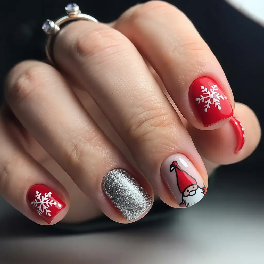 christmas nail art Santa’s Sparkly Surprise