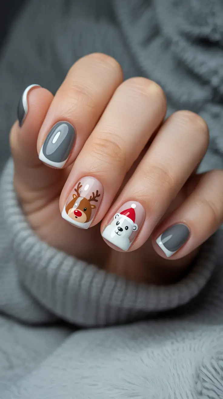 christmas nail art Frosty Friends French
