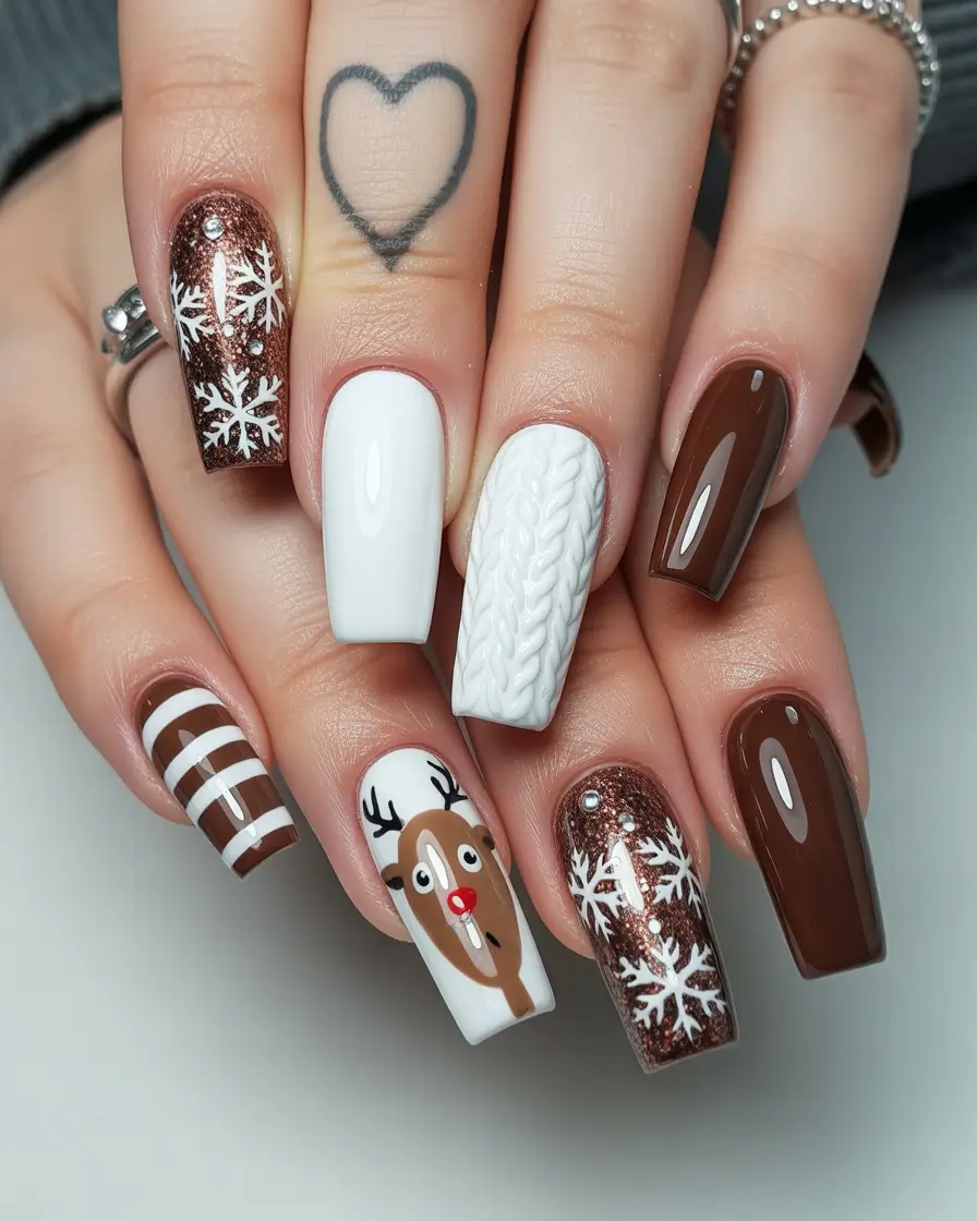christmas nail art Cozy Reindeer Knit