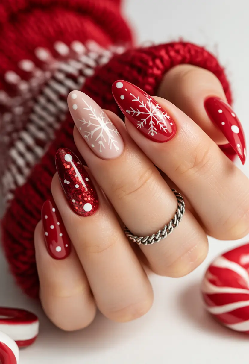 christmas nail art Classic Candy Snowflakes