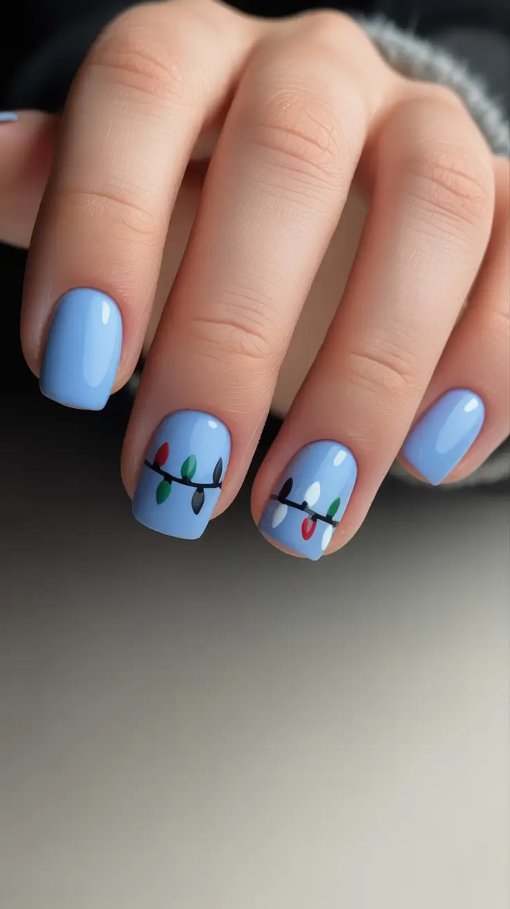 christmas nail art Frosty Blue Lights