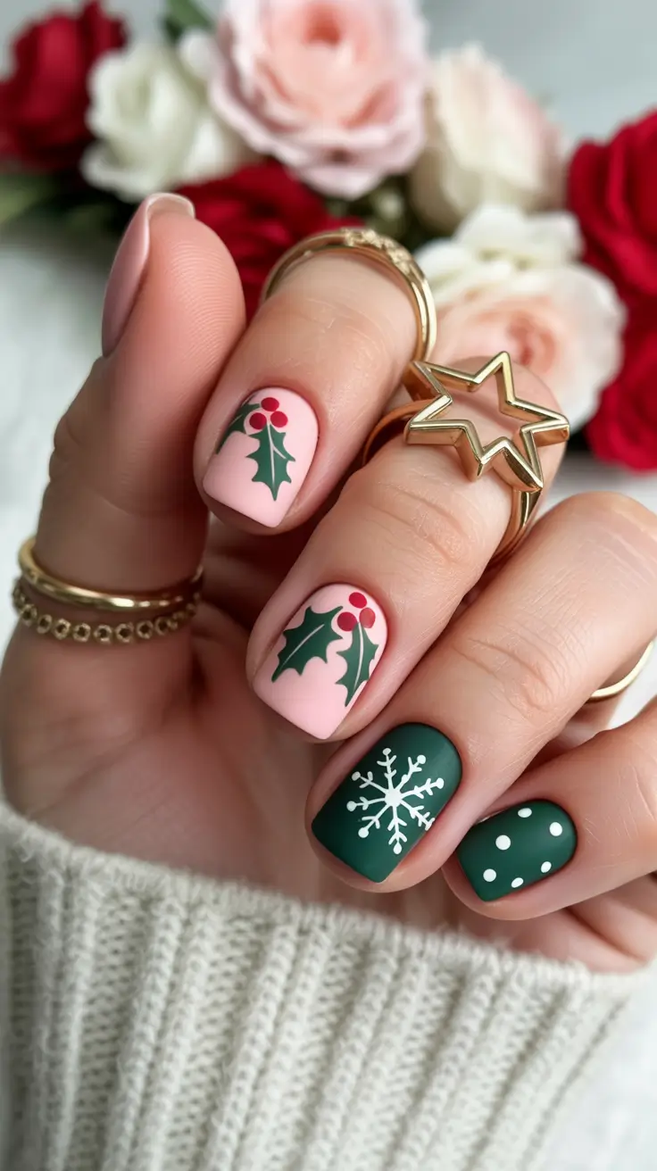 christmas nail art Classic Holly Charm